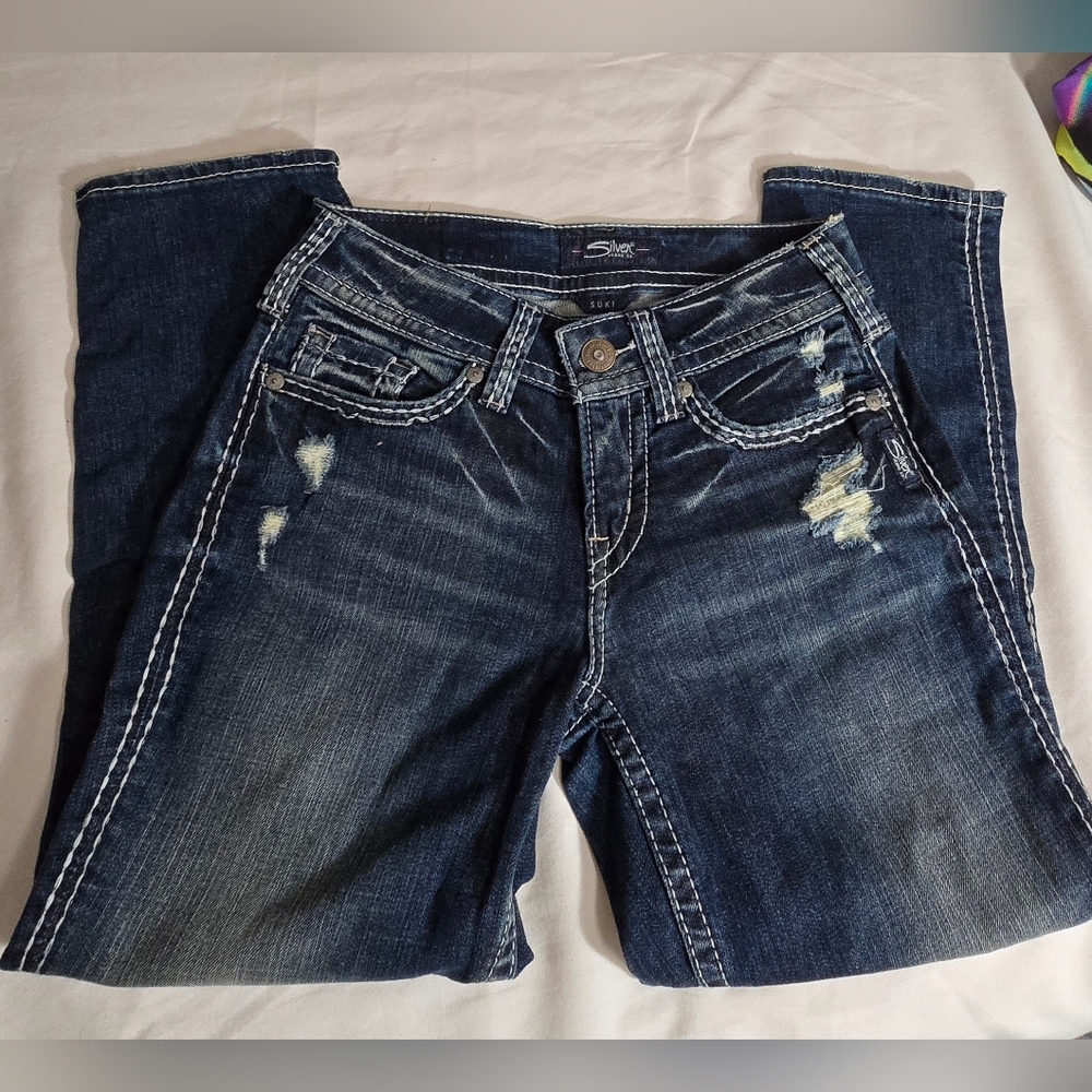 Silver Jeans Suki Bootcut Capri Distressed Sz 26 - Picture 2 of 6